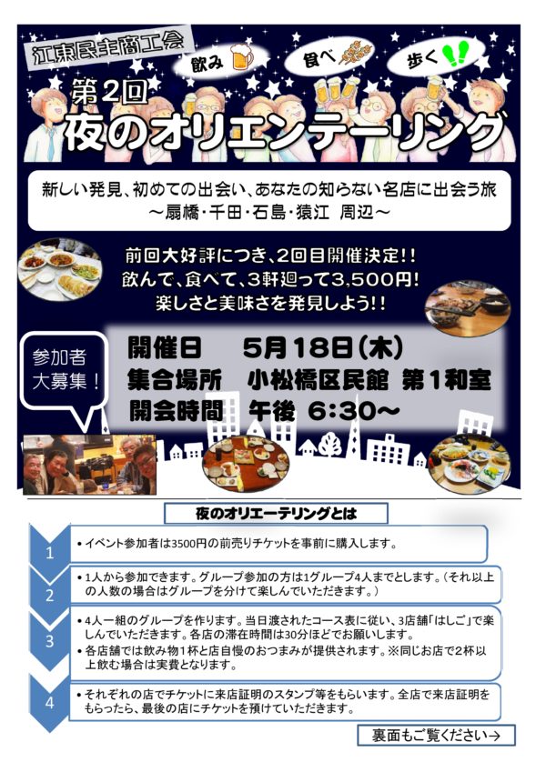 夜の町で元気になれた！！江東民商第２回夜のオリエンテーリング！